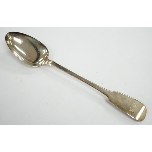 865 - A William IV provincial silver fiddle pattern basting spoon, by Jonathan Ramsay, Exeter, 1831, with ... 