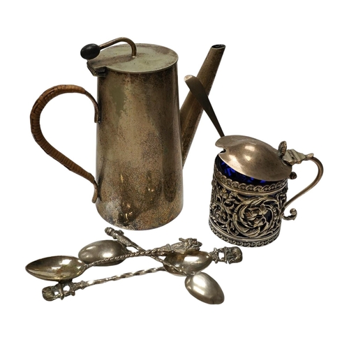 870 - Small silver including a late Victorian pierced silver mustard pot, a small cream jug and oval trink... 