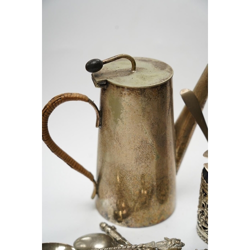 870 - Small silver including a late Victorian pierced silver mustard pot, a small cream jug and oval trink... 