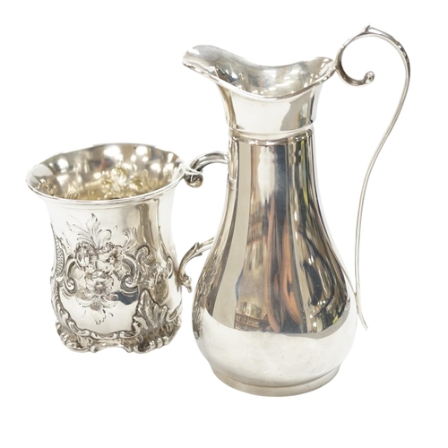 877 - A Victorian embossed silver christening mug, George John Richards, London, 1852, 91mm, together with... 