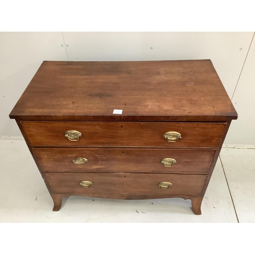 91 - A Regency mahogany three drawer chest, width 103cm, depth 54cm, height 89cm. Condition - poor to fai... 