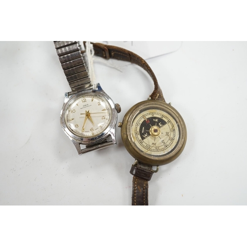 917 - A gentleman's stainless steel Oris manual wind wrist watch and a base metal wrist compass. Condition... 