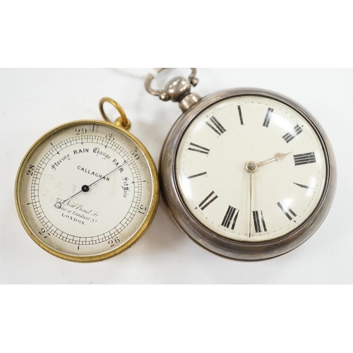 924 - A Victorian silver pair cased keywind verge pocket watch, together with a Callaghan brass cased baro... 