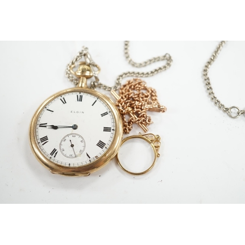 926 - A 9ct gold albert, 21.7cm, 9.4 grams, together with an Elgin gold plated open face pocket watch with... 