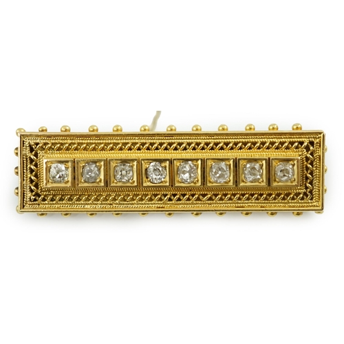 928 - A late Victorian gold and eight stone diamond set brooch, of rectangular form, with beaded border, 4... 