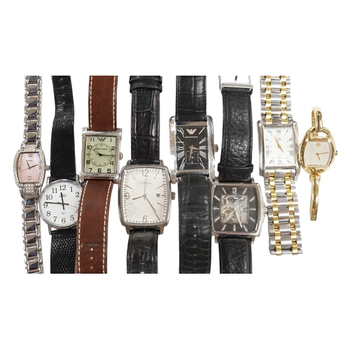 938 - Eight assorted lady's and gentleman's modern wrist watches including Emporio Armani, Esq and Fossil.... 