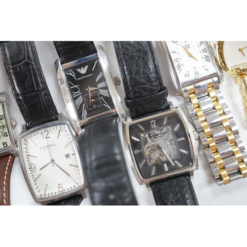 938 - Eight assorted lady's and gentleman's modern wrist watches including Emporio Armani, Esq and Fossil.... 