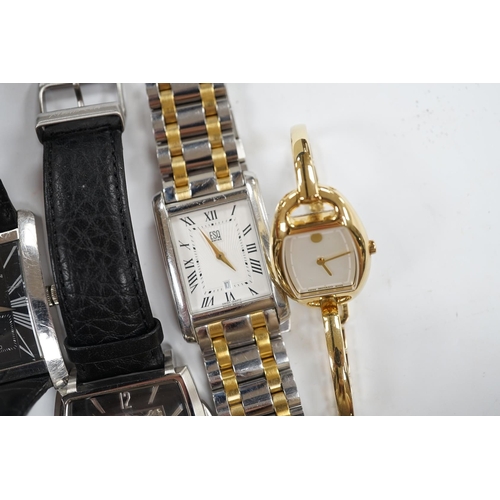 938 - Eight assorted lady's and gentleman's modern wrist watches including Emporio Armani, Esq and Fossil.... 