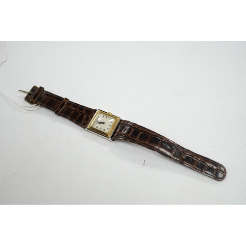 945 - A gentleman's 18ct gold and steel Veto square case manual wind wrist watch, on a leather strap. Cond... 