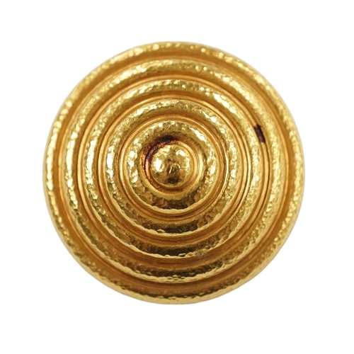 981 - A modern Greek 18k domed circular whorl brooch, 46mm, 21.8 grams. Condition - fair to good