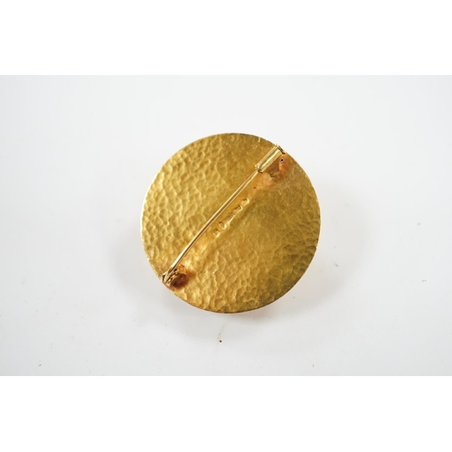 981 - A modern Greek 18k domed circular whorl brooch, 46mm, 21.8 grams. Condition - fair to good