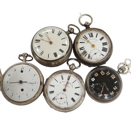 990 - Five assorted pocket watches including two silver, one by John Whichcord of Maidstone. Condition - p... 