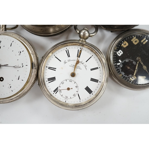 990 - Five assorted pocket watches including two silver, one by John Whichcord of Maidstone. Condition - p... 