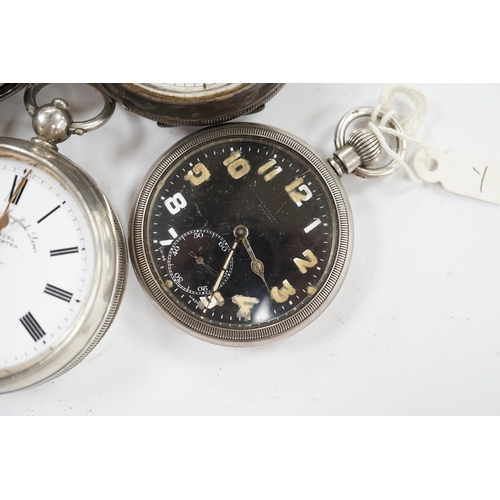 990 - Five assorted pocket watches including two silver, one by John Whichcord of Maidstone. Condition - p... 