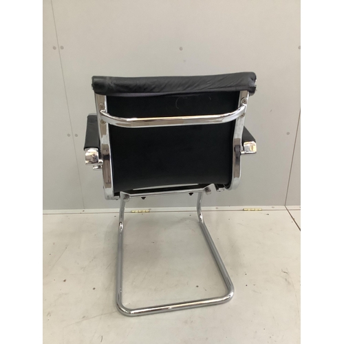 1028 - Seven chrome and black leather elbow chairs, width 57cm, depth 57cm, height 89cm. Condition - poor t... 