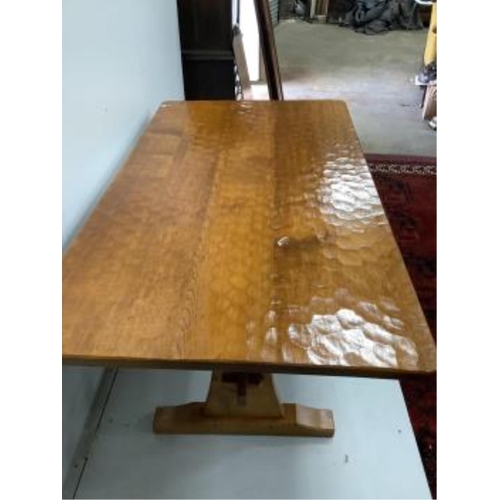 1030 - Alan Grainger 'Acorn Man', a rectangular adzed oak refectory dining table on trestle supports, width... 