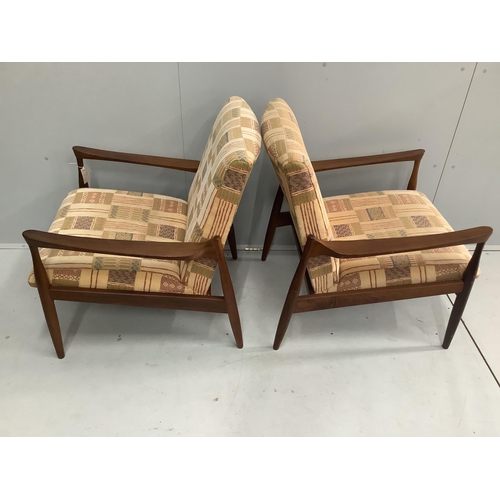 1042 - I.B. Kofod Larsen for G-Plan, a pair of mid century Danish design teak armchairs, width 69cm, depth ... 