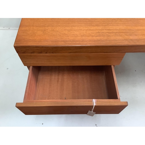 1050 - Alfred Cox, a mid century teak kneehole desk, width 92cm, height 71cm. Condition - good