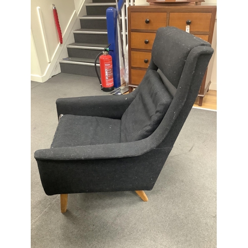 1060 - In the manner of Fritz Hansen, a mid century black fabric high back lounge chair, width 76cm, depth ... 