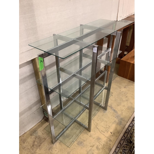 1070 - A 1920s chrome and glass shelving unit, width 117cm, depth 48cm, height 107cm. Condition - good... 