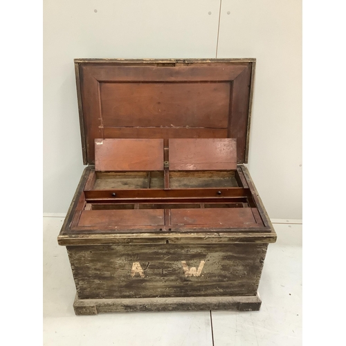 1104 - A Victorian painted carpenter's chest with fitted mahogany interior, width 99cm, depth 57cm, height ... 