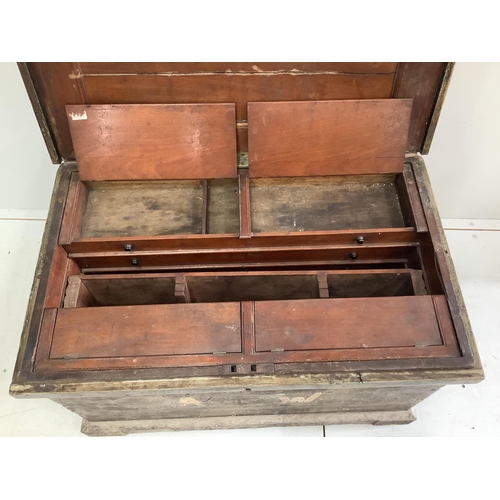 1104 - A Victorian painted carpenter's chest with fitted mahogany interior, width 99cm, depth 57cm, height ... 