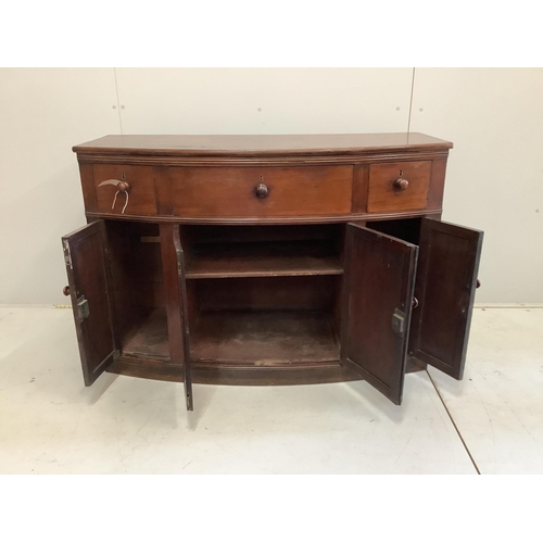 1105 - A Regency mahogany bowfront side cabinet, width 120cm, depth 49cm, height 83cm. Condition - fair... 