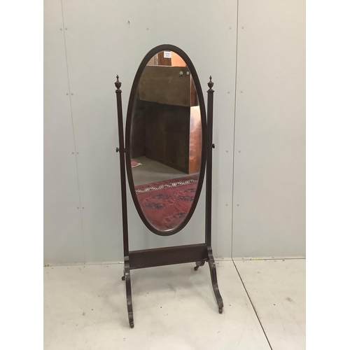 1115 - An early 20th century mahogany cheval mirror, height 159cm. Condition - fair