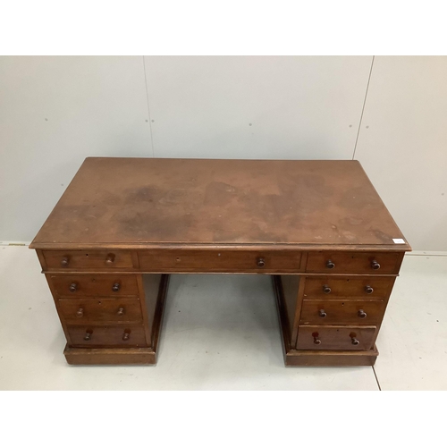 1120 - A Victorian mahogany pedestal desk, fitted eight small drawers, boarded top, width 151cm, depth 79cm... 