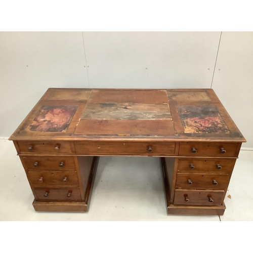 1120 - A Victorian mahogany pedestal desk, fitted eight small drawers, boarded top, width 151cm, depth 79cm... 