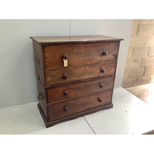 1143 - A 19th century hardwood two section military chest, the top drawer fitted as a secretaire, width 114... 