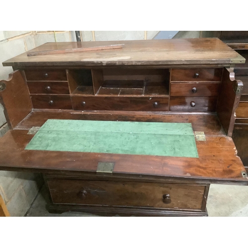 1143 - A 19th century hardwood two section military chest, the top drawer fitted as a secretaire, width 114... 