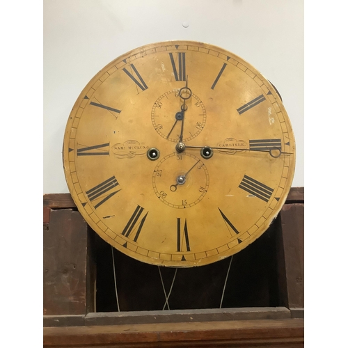 1147 - An early 19th century mahogany eight day longcase clock, the circular dial marked McClung, Carlisle,... 