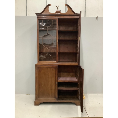 1151 - A George III mahogany bookcase cupboard, width 110cm, depth 56cm, height 248cm. Condition - fair... 