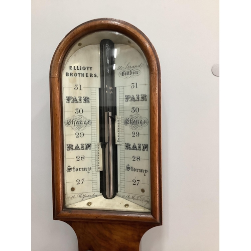 1154 - A Victorian burr walnut stick barometer, height 91cm. Condition - fair