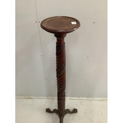 1155 - A mahogany bedpost torchere stand, height 146cm. Condition - fair