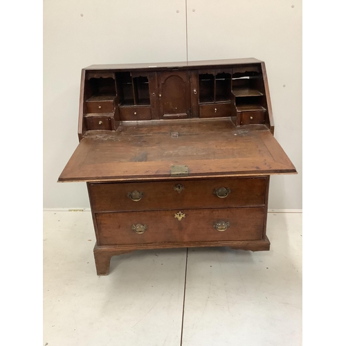 1157 - A George III oak bureau, width 91cm, depth 49cm, height 106cm. Condition - poor