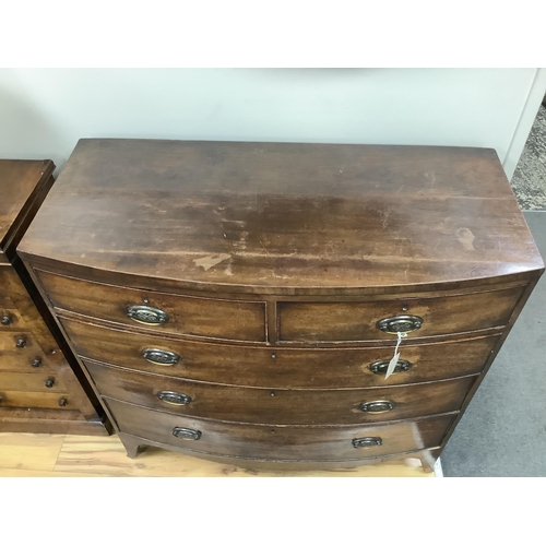 1166 - A Regency mahogany bowfront chest, width 105cm, depth 49cm, height 104cm. Condition - poor to fair... 