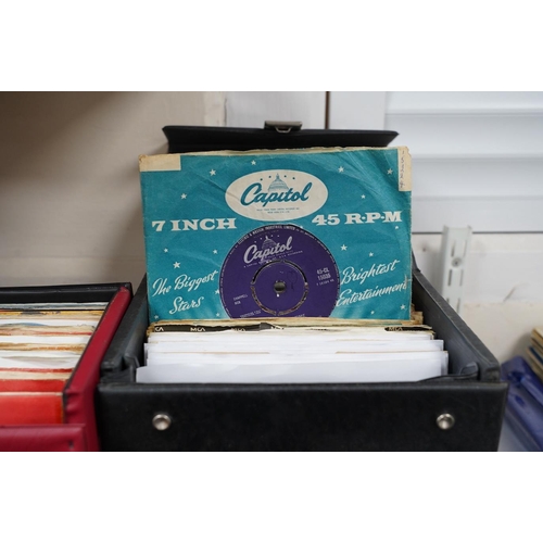 1279 - Four 7 single carry cases, containing singles on labels including; Brunswick, Decca, HMV, Pye, Colu... 