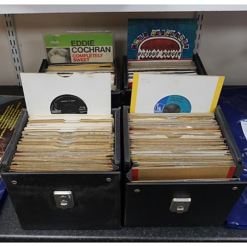 1285 - Four 7 singles carry cases containing a large collection of mainly Eddie Cochran 7 singles, a few ... 