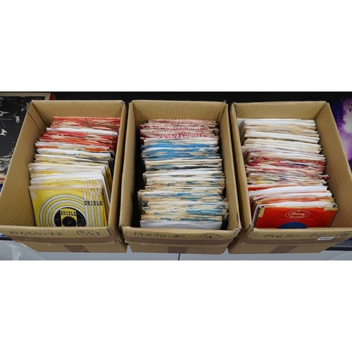 1293 - Three boxes of 7 singles on labels including; Oriole, Polydor, Liberty, Piccadilly, Mercury, etc. a... 