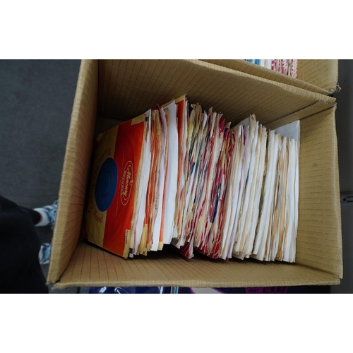 1293 - Three boxes of 7 singles on labels including; Oriole, Polydor, Liberty, Piccadilly, Mercury, etc. a... 