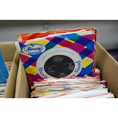 1293 - Three boxes of 7 singles on labels including; Oriole, Polydor, Liberty, Piccadilly, Mercury, etc. a... 