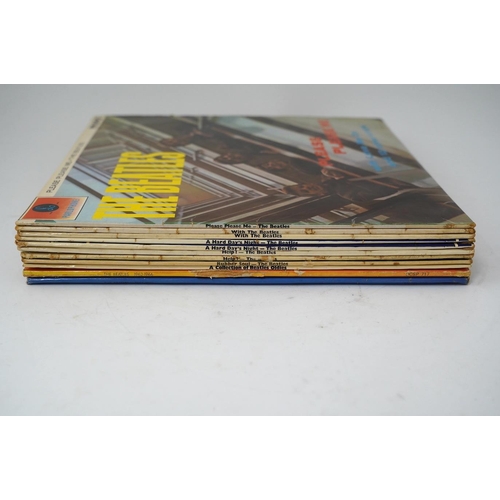 1305 - Eleven The Beatles LP record albums; Please Please Me, PMC 1202, XEX.421, two copies of With The Bea... 