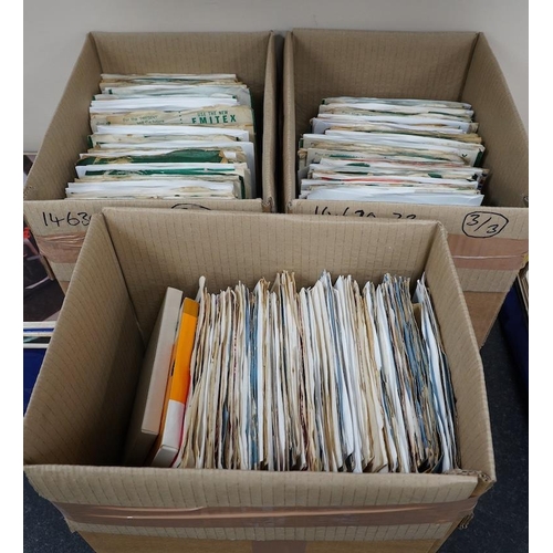 1307 - Three boxes of 7 singles on Parlophone and Pye labels, artists including; The Sweet, Orange Bicycle... 