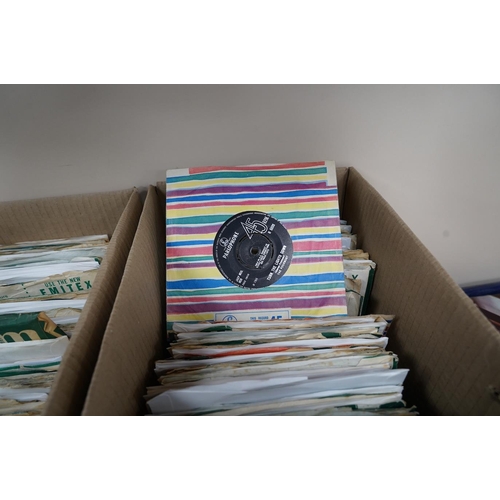 1307 - Three boxes of 7 singles on Parlophone and Pye labels, artists including; The Sweet, Orange Bicycle... 