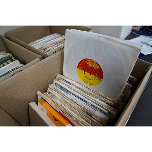 1307 - Three boxes of 7 singles on Parlophone and Pye labels, artists including; The Sweet, Orange Bicycle... 