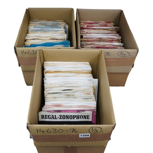 1309 - Three boxes of 7 singles on London, RCA, United Artists, Warner Brothers, Regal, Reprise, etc. labe... 