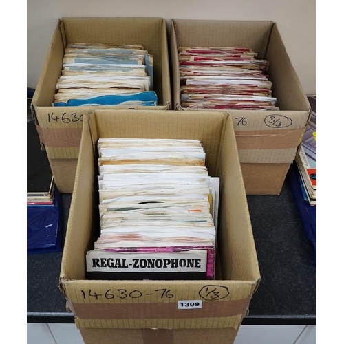 1309 - Three boxes of 7 singles on London, RCA, United Artists, Warner Brothers, Regal, Reprise, etc. labe... 