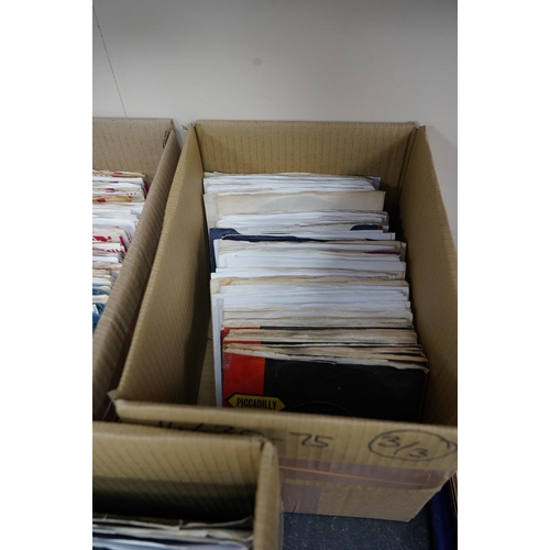 1311 - Three boxes of 7 singles on Piccadilly, Rare Earth, Reaction, Red Bird, Pye, Vertigo, etc. labels, ... 